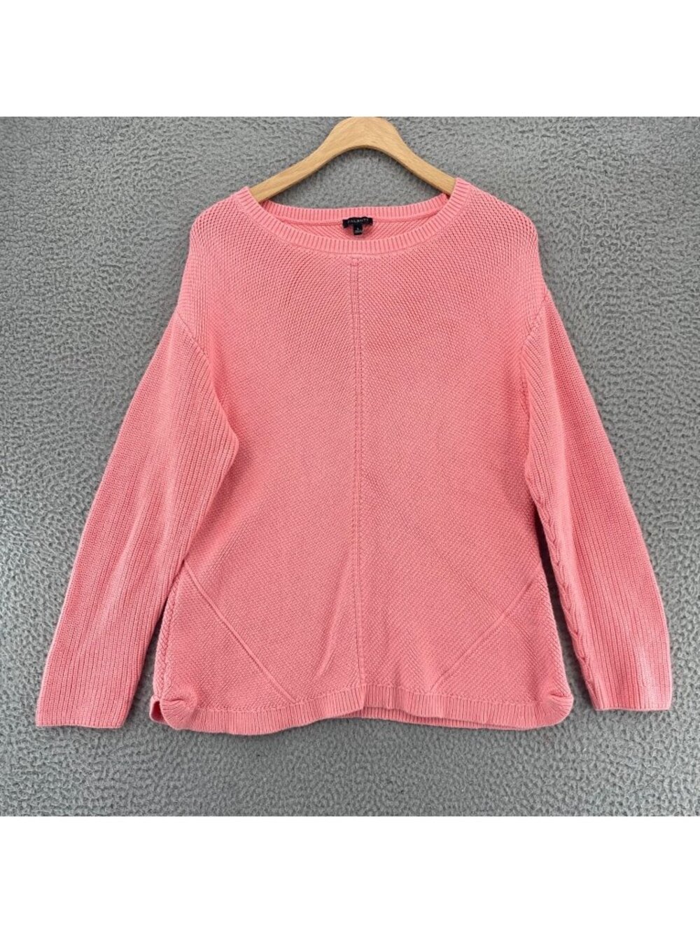 Talbots Sweater Womens Large Pink Chunky Knit Pima Cotton Boat Neck Long Sleeve